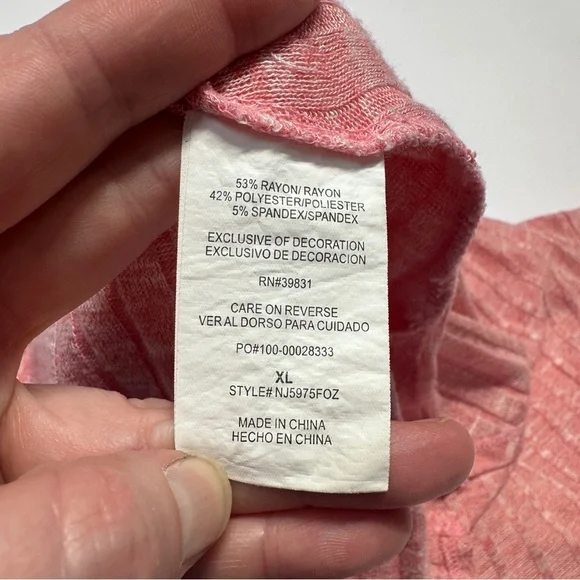 Rewind Heathered Pink Ribbed Crochet Lace Back Long Sleeve Top Size XL Coquette - Picture 6 of 9